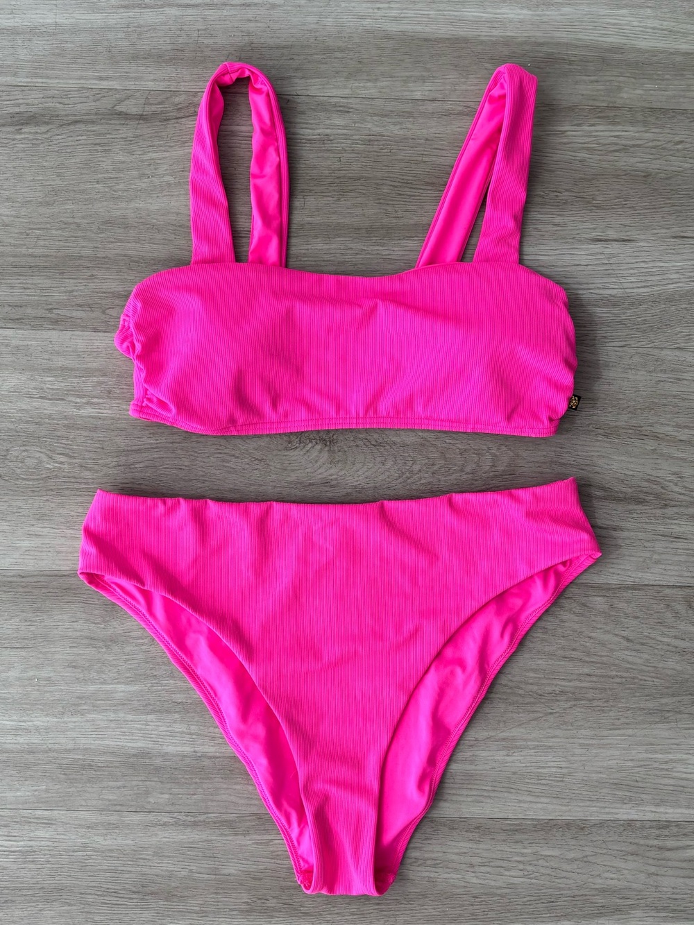 La Vie En Rose Hot Pink Ribbed Bikini Set